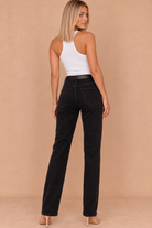 Betha Black Denim Belted Straight Leg Jeans