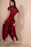 Betha Wine Satin Pleated Dress