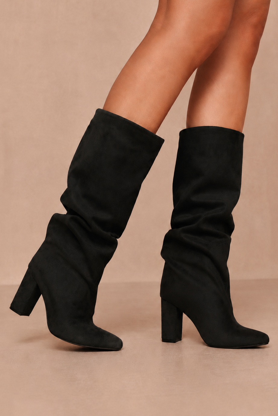 Bethany Black Suedette Knee High Boots