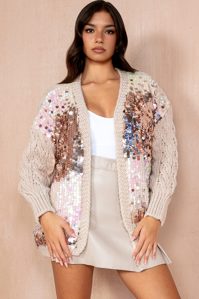 Beverly Camel Knit Sequin Cardigan