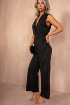 Bevin Black Pinstripe Belted Jumpsuit
