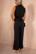 Bevin Black Pinstripe Belted Jumpsuit
