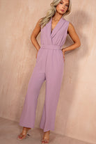 Bevin Mauve Pinstripe Belted Jumpsuit
