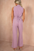 Bevin Mauve Pinstripe Belted Jumpsuit
