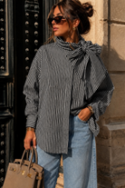 Blakelee Grey & Black Striped Tie Neck Shirt