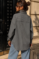 Blakelee Grey & Black Striped Tie Neck Shirt