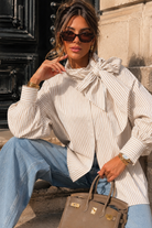 Blakelee Stone Striped Tie Neck Shirt