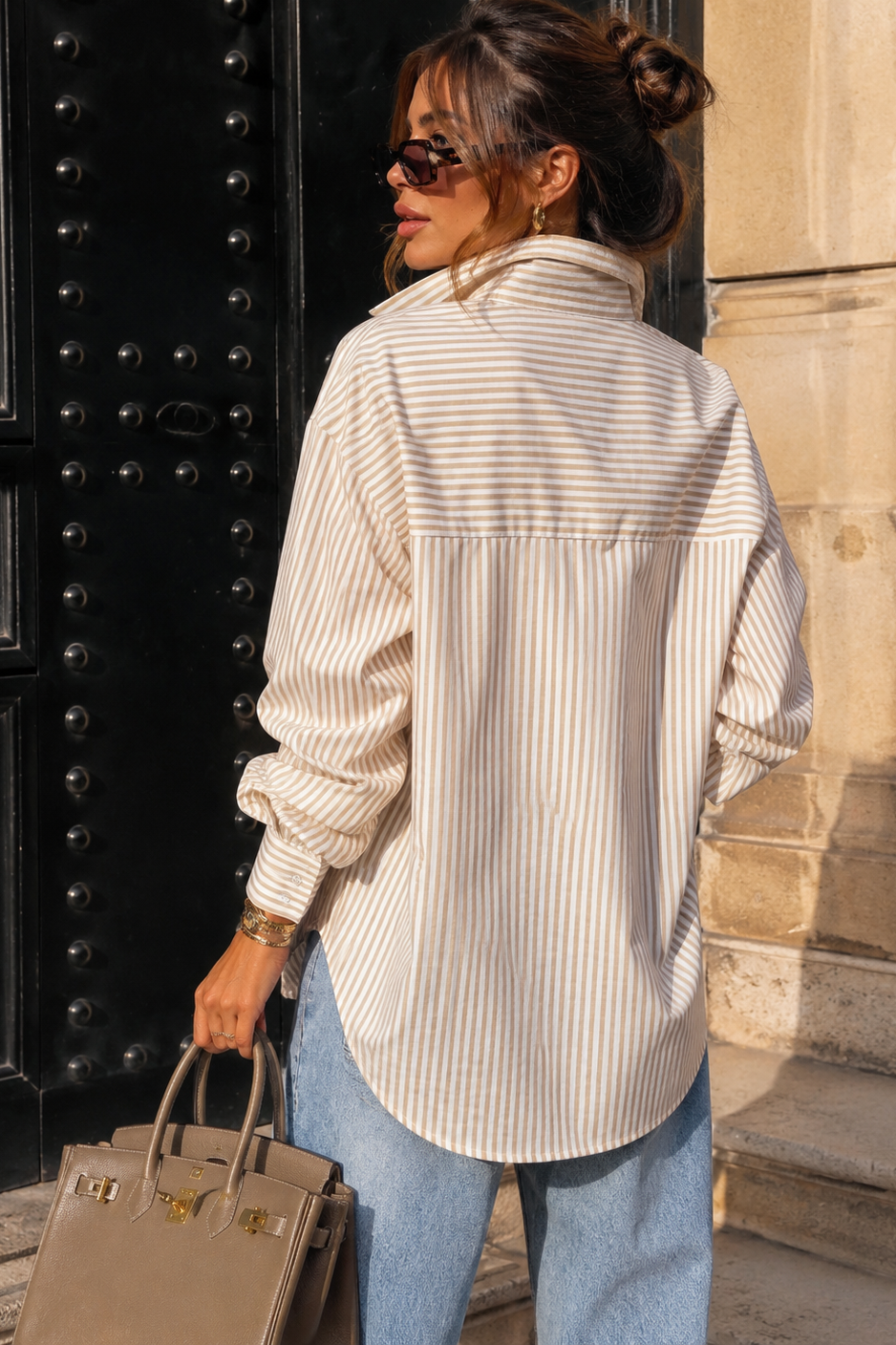 Blakelee Stone Striped Tie Neck Shirt