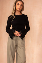 Bowie Black Fine Knit Bell Sleeve Top
