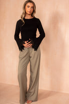 Bowie Black Fine Knit Bell Sleeve Top