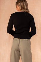 Bowie Black Fine Knit Bell Sleeve Top