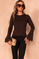 Bowie Chocolate Fine Knit Bell Sleeve Top