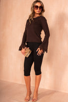 Bowie Chocolate Fine Knit Bell Sleeve Top