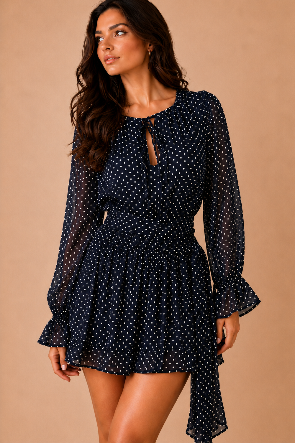 Bradley Navy Knot Front Polka Dot Dress
