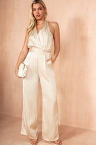 Braelyn Champagne Satin Halter Neck Jumpsuit