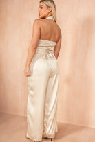 Braelyn Champagne Satin Halter Neck Jumpsuit