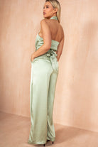 Braelyn Green Satin Halter Neck Jumpsuit