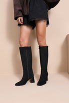 Brandy Black Suedette Knee High Boots