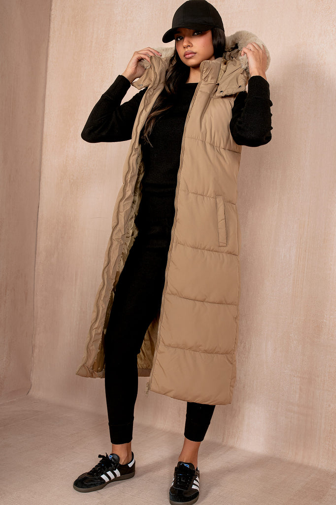 Breanna Camel Longline Padded Gilet