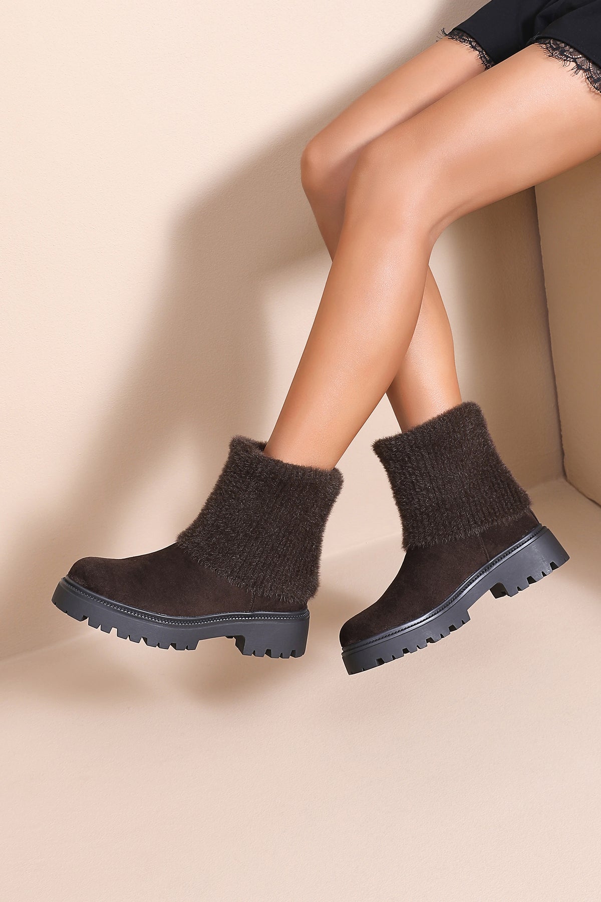 Brenley Chocolate Suedette Ankle Boots