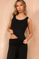 Brenna Black Ribbed Vest Top