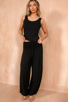 Brenna Black Ribbed Vest Top