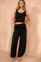 Brenna Black Ribbed Vest Top