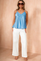 Brianna Blue Satin Lace Top