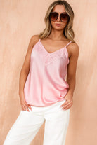Brianna Pink Satin Lace Top