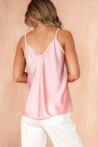 Brianna Pink Satin Lace Top