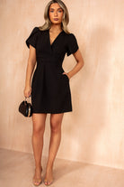 Bridget Black Twist Front Split Arm Mini Dress