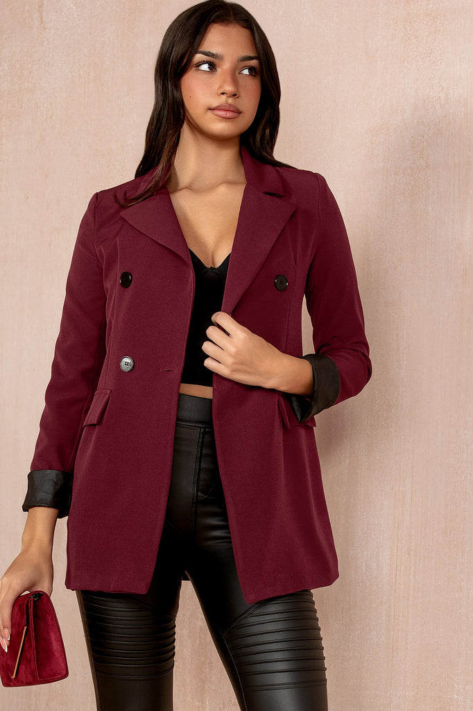 Bridgy Burgundy Leather Cuff Blazer