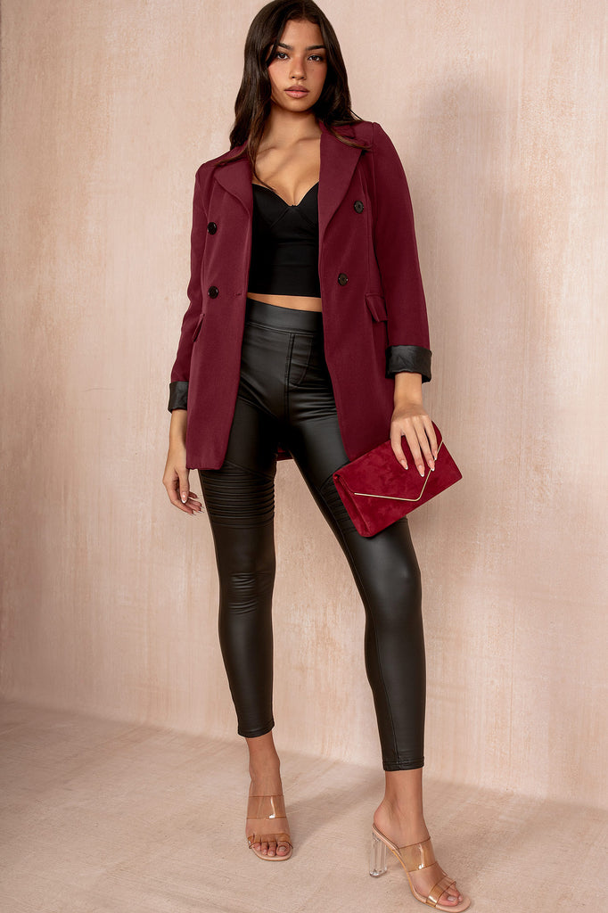 Bridgy Burgundy Leather Cuff Blazer