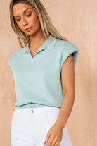 Brie Duck Egg Knit Sleeveless Polo Top