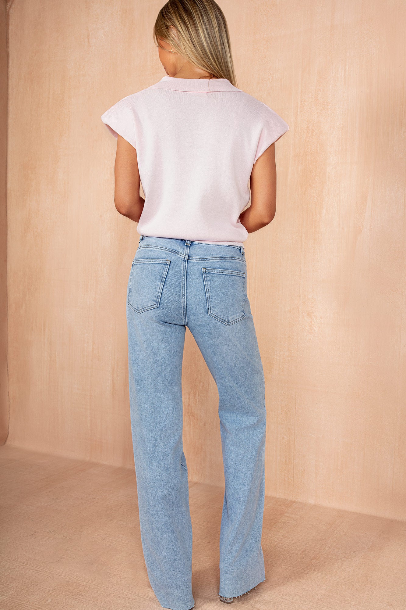 Brie Pink Knit Sleeveless Polo Top