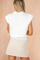 Brie White Knit Sleeveless Polo Top