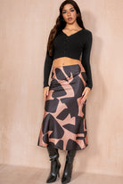 Briley Bronze Satin Print Midi Skirt