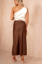 Briley Chocolate Satin Midi Skirt