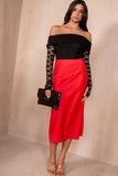 Briley Red Satin Midi Skirt