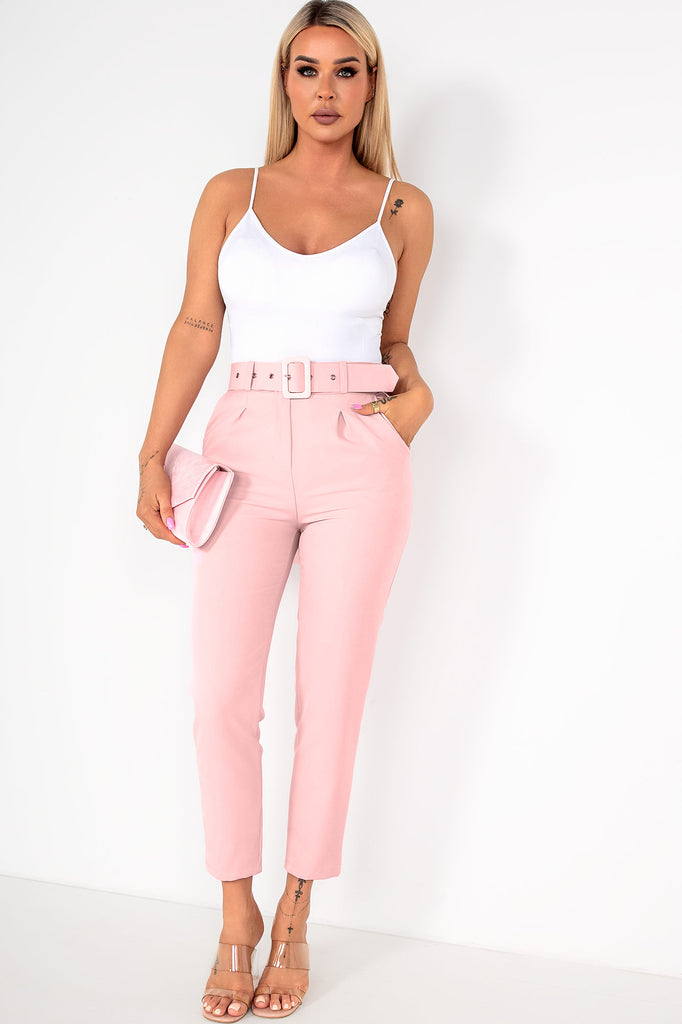 Brinley Pale Pink Belted Cigarette Trousers