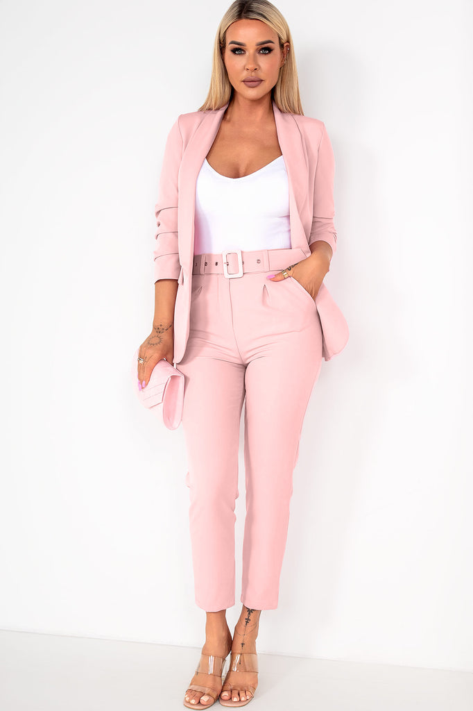 Brinley Pale Pink Belted Cigarette Trousers