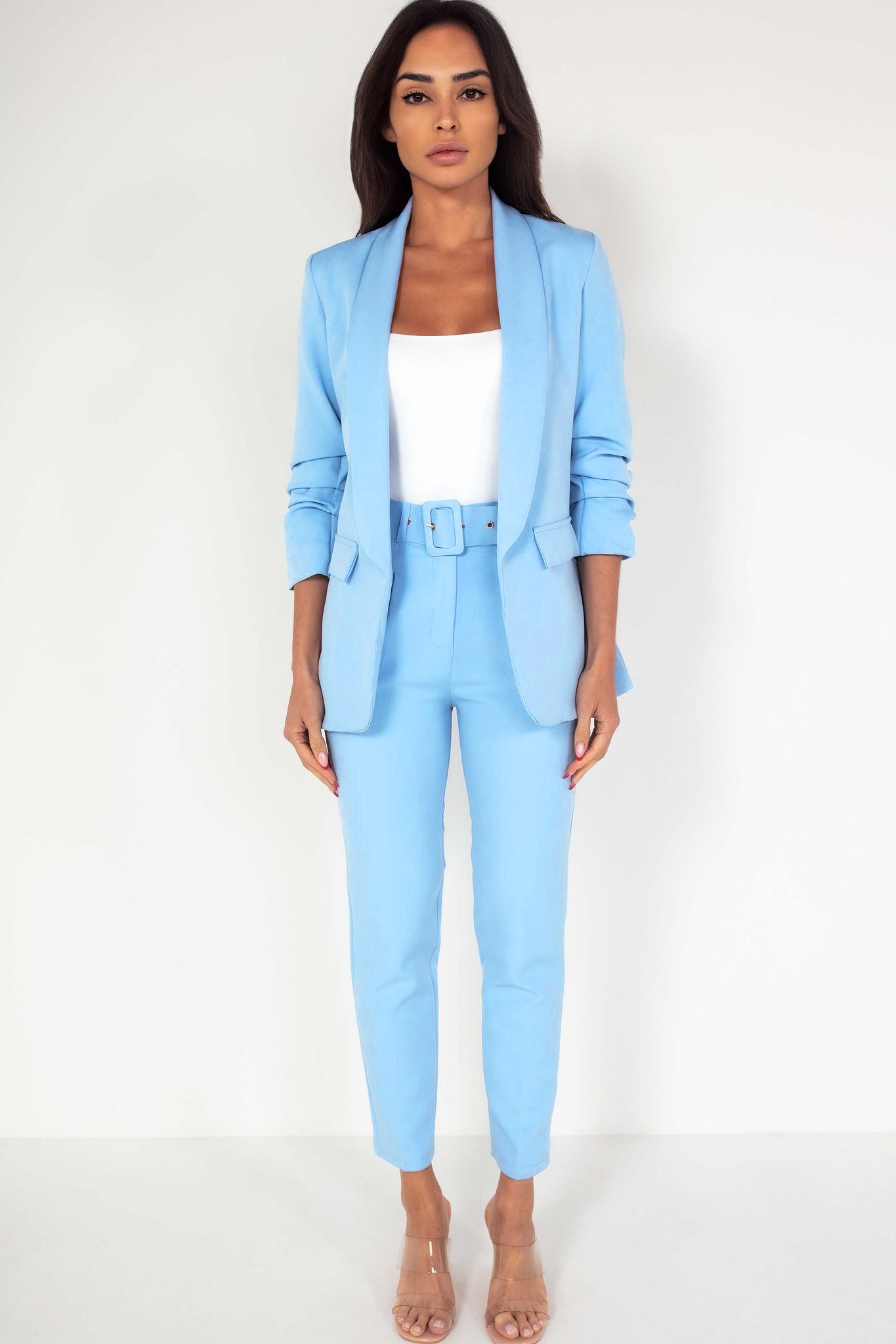 Brinley Baby Blue Belted Cigarette Trousers