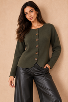Brodie Khaki Fine Knit Cardigan