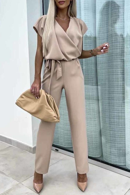 Brody Stone Sleeveless Belted Jumpsuit