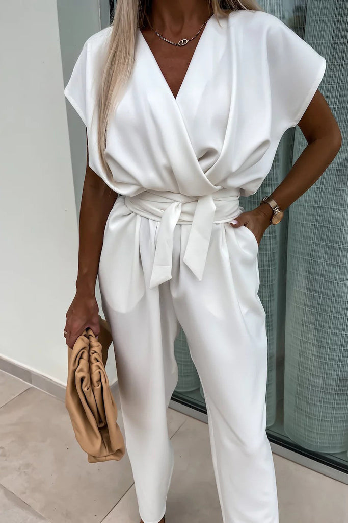 Brody White Sleeveless Belted Jumpsuit