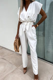 Brody White Sleeveless Belted Jumpsuit