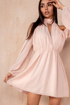 Bronagh Pink Chiffon Cold Shoulder Dress
