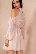 Bronagh Pink Chiffon Cold Shoulder Dress
