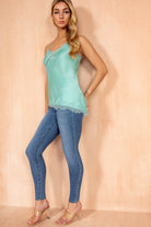 Brooks Turquoise Satin Lace Top
