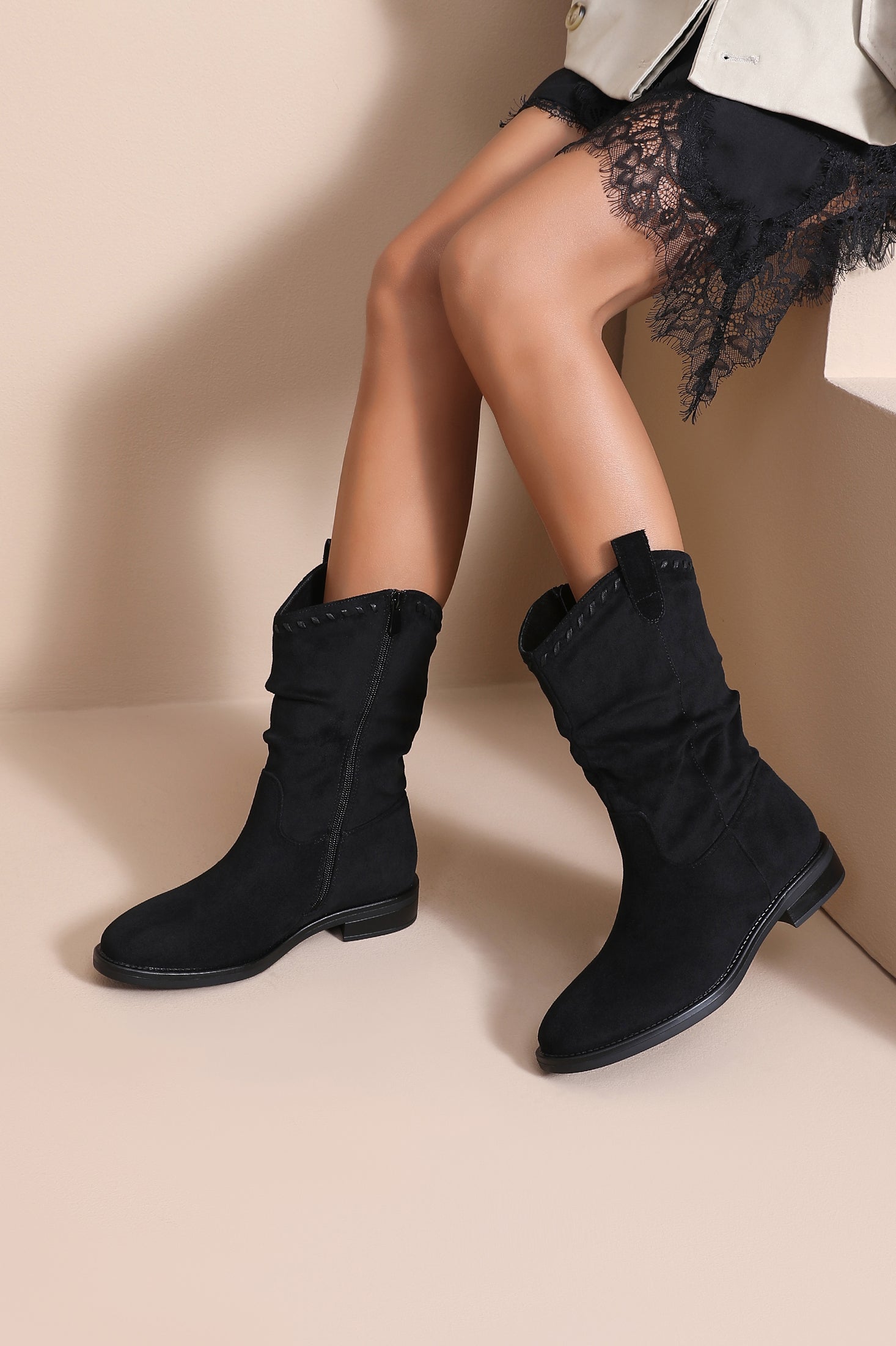 Byrdie Black Suedette Ankle Boots